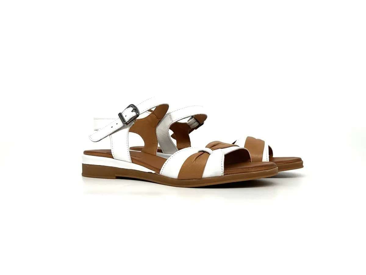 Sandali donna Daphne in pelle bicolore cuoio e bianco con cinturino regolabile - 3