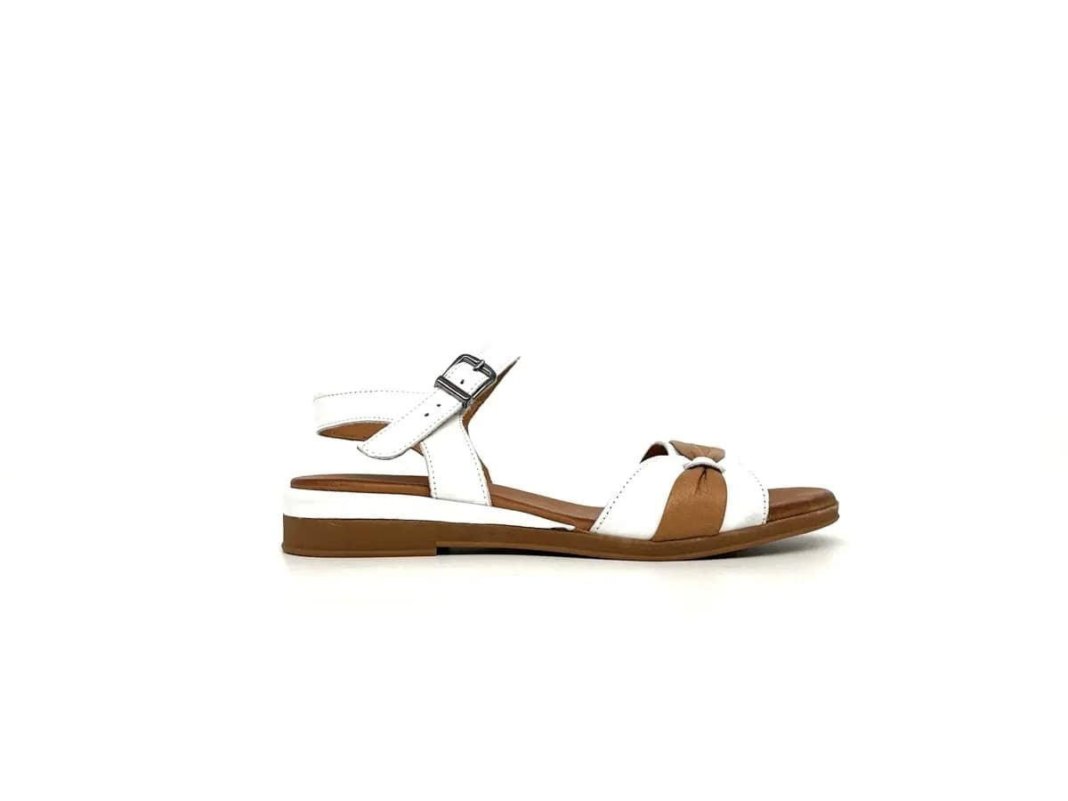 Sandali donna Daphne in pelle bicolore cuoio e bianco con cinturino regolabile - 5