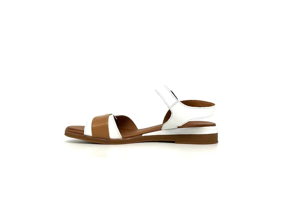 Sandali donna Daphne in pelle bicolore cuoio e bianco con cinturino regolabile - 6
