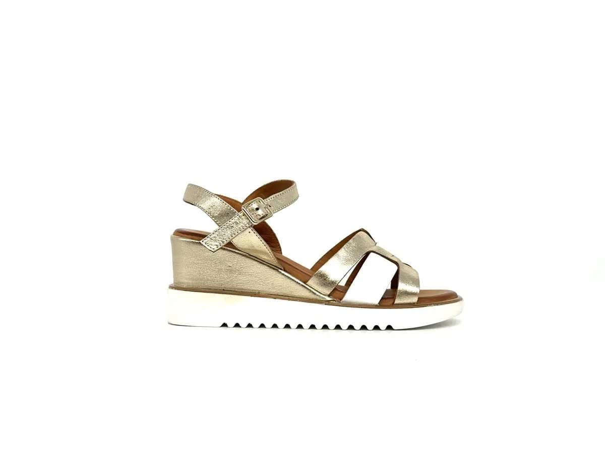 Sandali donna Daphne in pelle platino con zeppa leggera e cinturino regolabile - 4