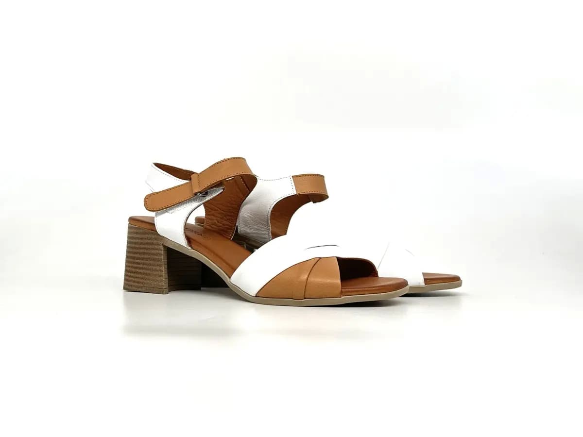 Sandali donna Daphne in pelle bicolore cuoio e bianco con tacco medio - 6