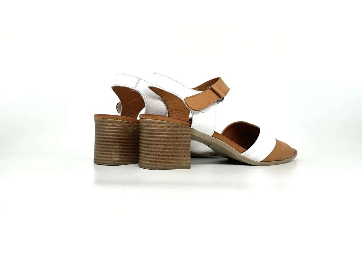 Sandali donna Daphne in pelle bicolore cuoio e bianco con tacco medio - 3