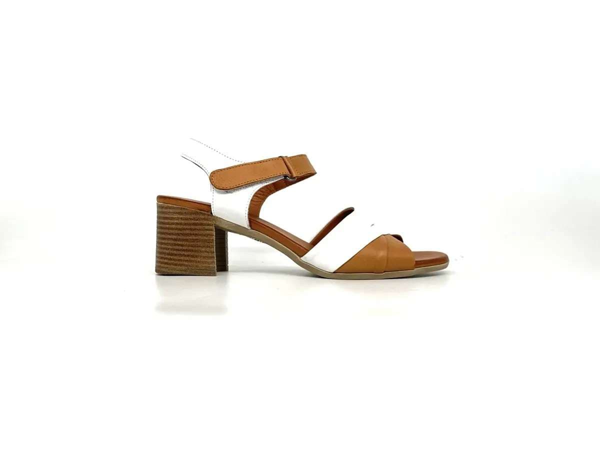 Sandali donna Daphne in pelle bicolore cuoio e bianco con tacco medio - 4