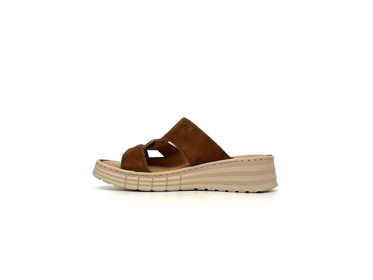 Ciabatte donna Daphne in pelle cuoio e beige con zeppa e sottopiede soffice - 5