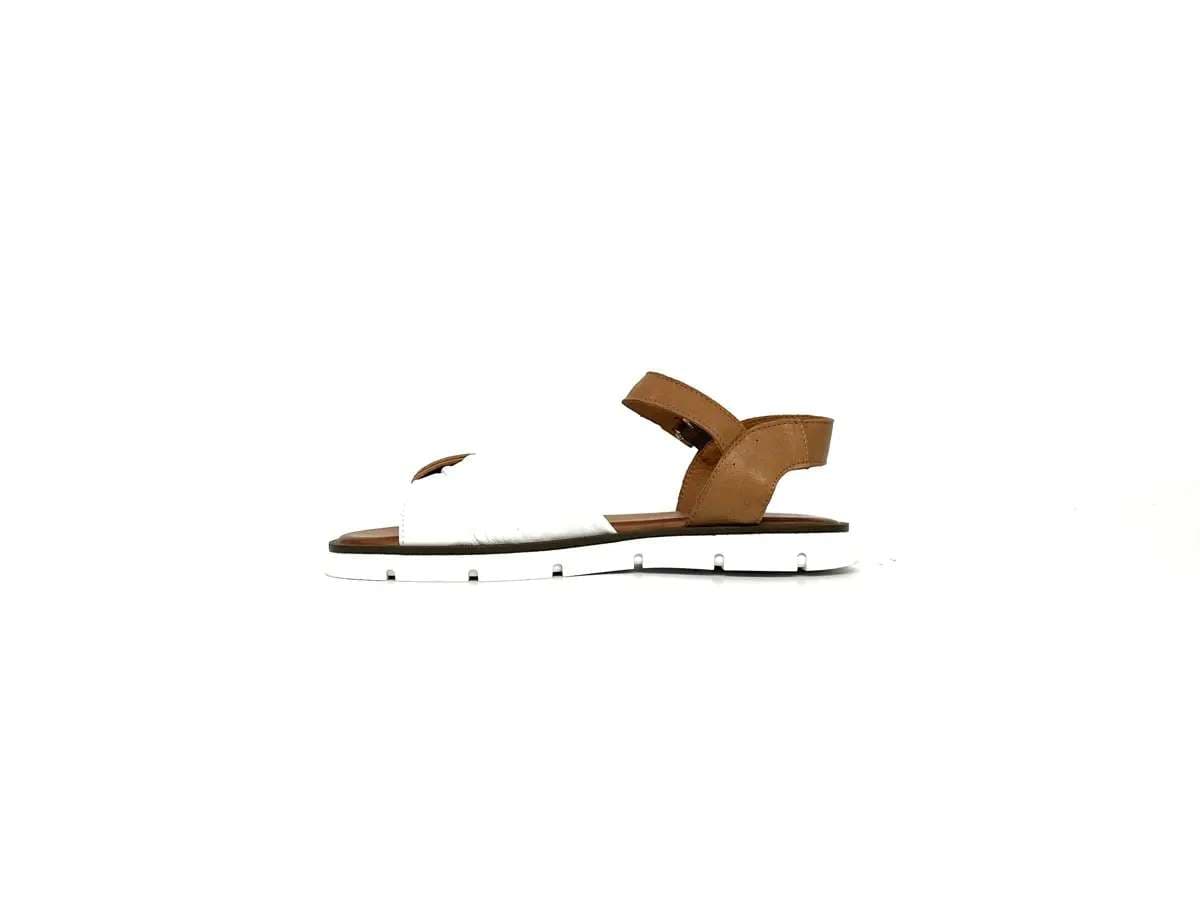 Sandali donna Daphne in pelle bicolore cuoio e bianco con cinturino alla caviglia - 5