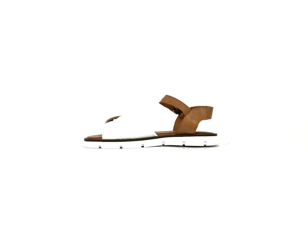 Sandali donna Daphne in pelle bicolore cuoio e bianco con cinturino alla caviglia - 5