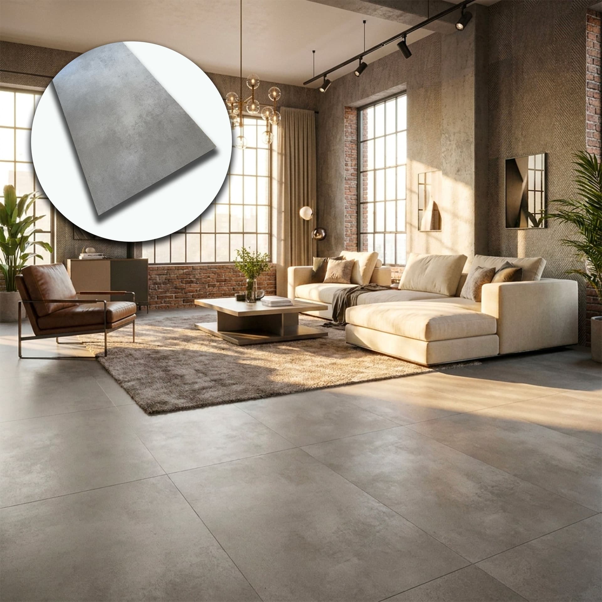 €4,99 al mq ***STOCK*** Pavimento  LVT AC5 da incollare in Piastelle 60x30cm spessore 2,5mm Cemento - 1