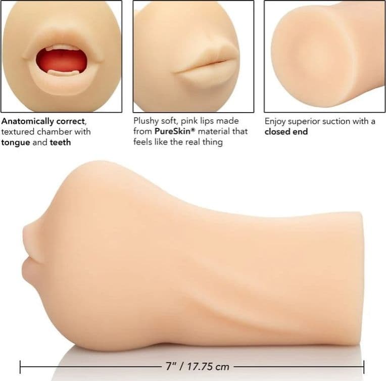 CalExotics Stroke It Mouth Masturbatore Uomo Orale TPR iper Realistico 17,75 cm Pure Skin - 2