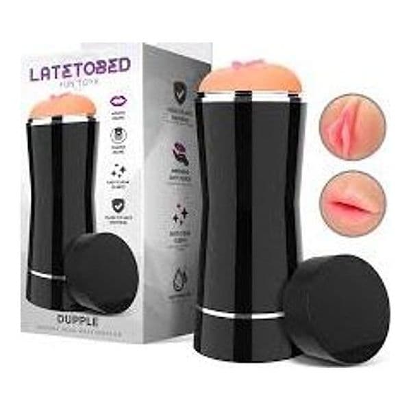 LateToBed Dupple Masturbatore Uomo TPE Doppio Ingresso Bocca Vagina 20 cm - 8