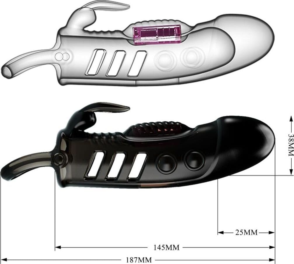 Pretty Love Sloane Guaina Pene Vibrante Rabbit TPR Nera con Anello 18,7 cm pene max 12/13 cm - 3