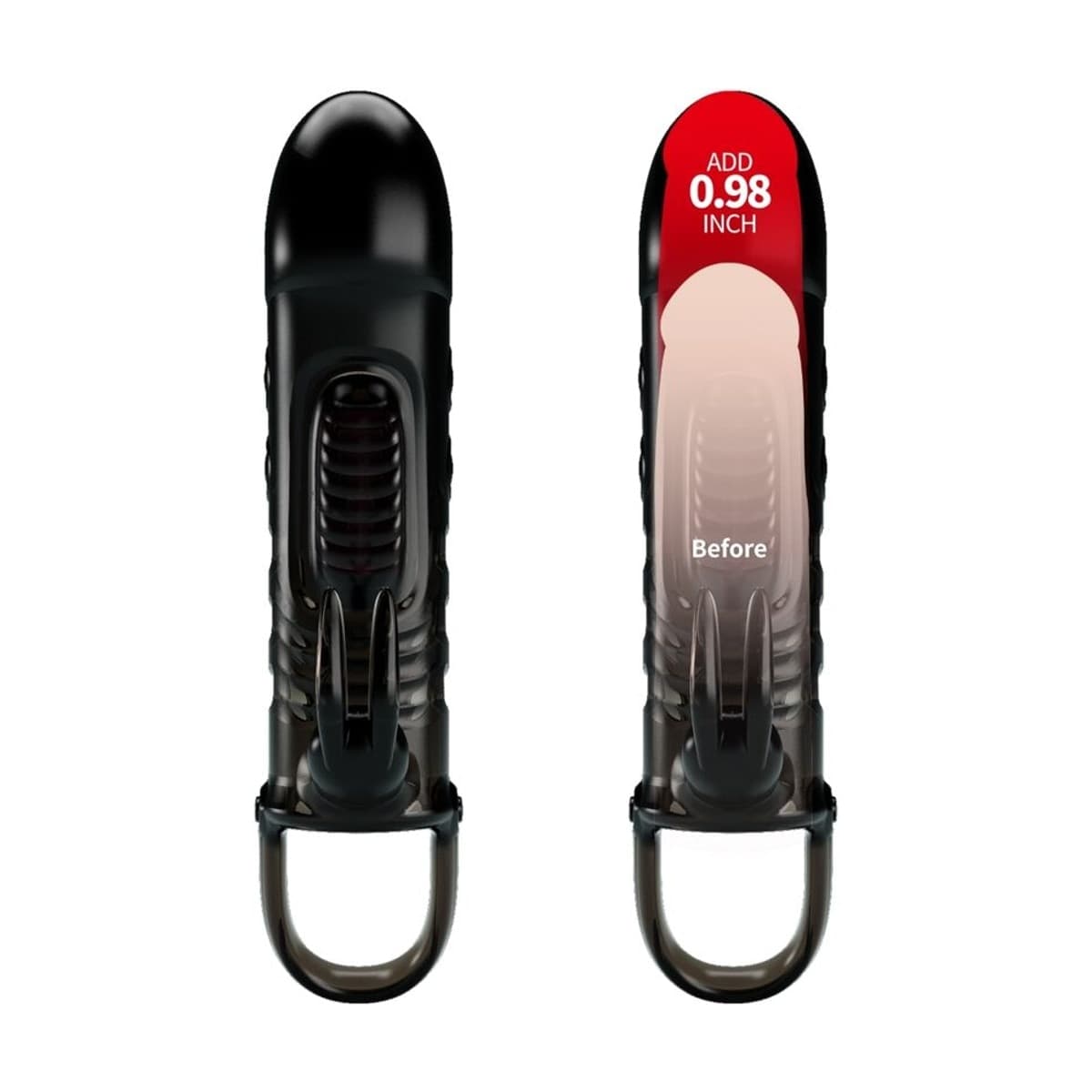 Pretty Love Sloane Guaina Pene Vibrante Rabbit TPR Nera con Anello 18,7 cm pene max 12/13 cm - 4