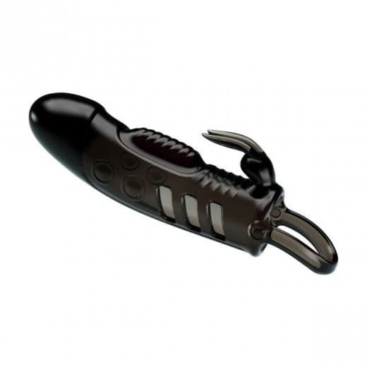 Pretty Love Sloane Guaina Pene Vibrante Rabbit TPR Nera con Anello 18,7 cm pene max 12/13 cm - 5