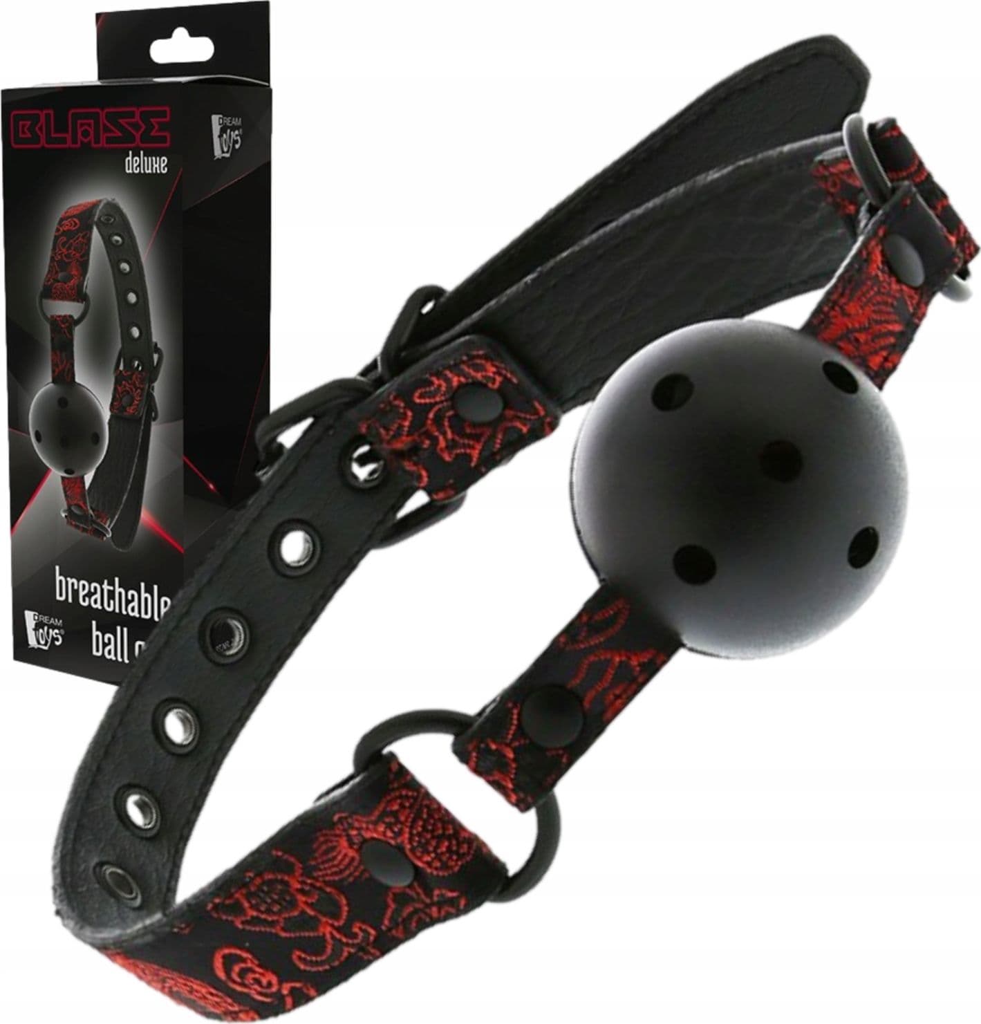 Dream Toys Blaze Deluxe Ball Gag Traspirante Regolabile Nero Rosso BDSM lusso