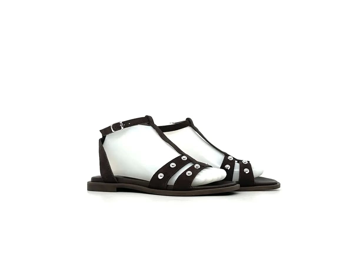 Laura Bizzarri sandali donna pelle testa di moro borchie tacco basso comfort - 8