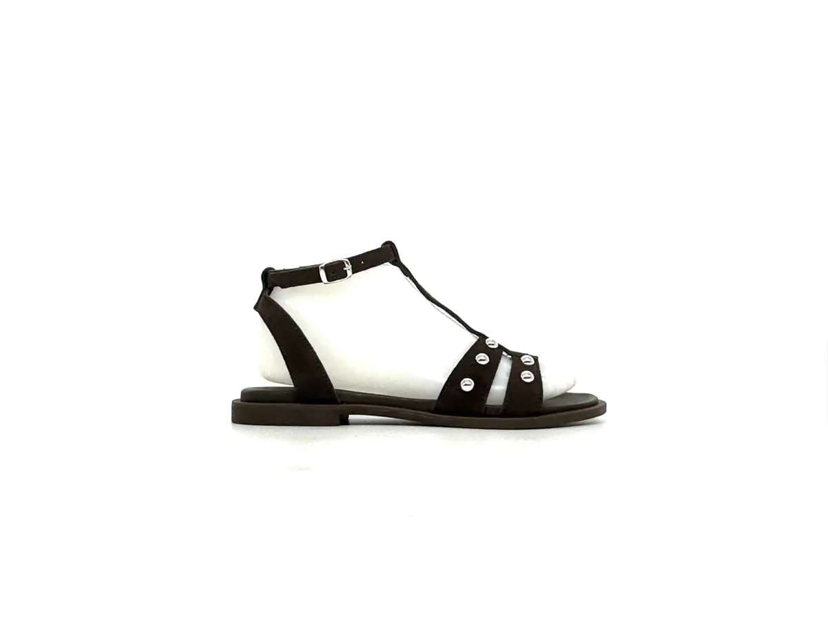 Laura Bizzarri sandali donna pelle testa di moro borchie tacco basso comfort - 6