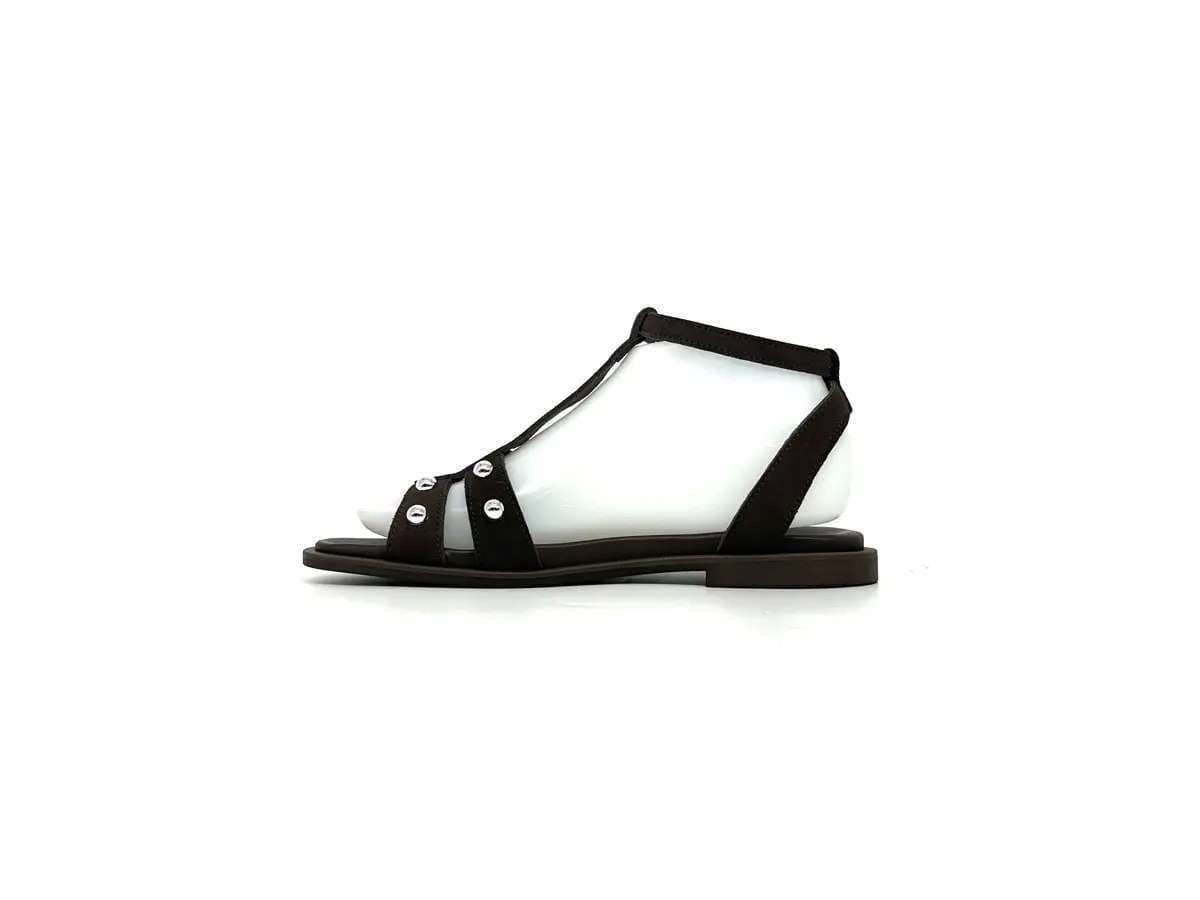 Laura Bizzarri sandali donna pelle testa di moro borchie tacco basso comfort - 7