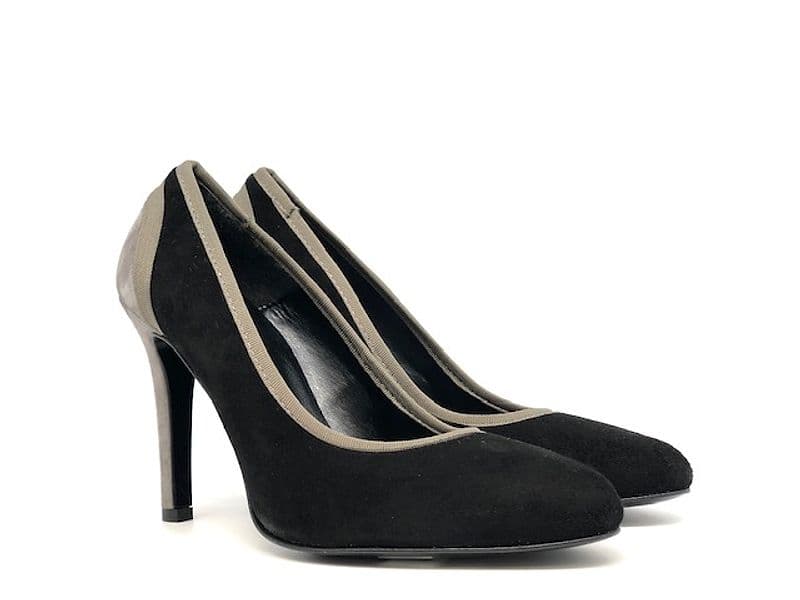 Décolleté donna scamosciate nere con profili grigi tacco 9 cm - 5