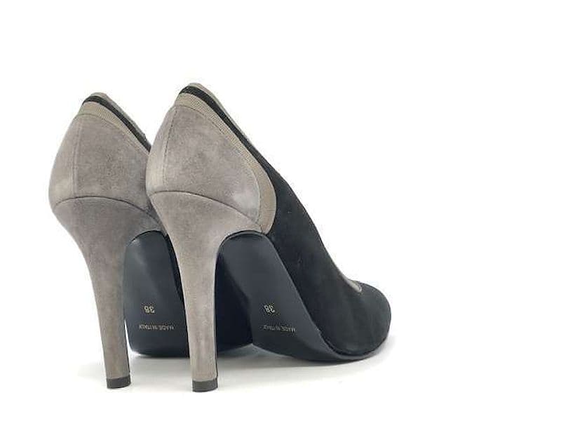Décolleté donna scamosciate nere con profili grigi tacco 9 cm - 2