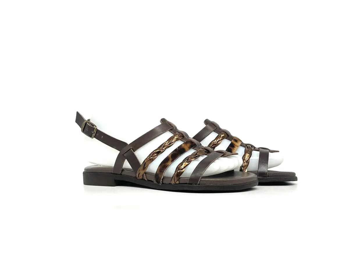 Laura Bizzarri sandali donna pelle marrone leopardato tacco basso comfort - 7
