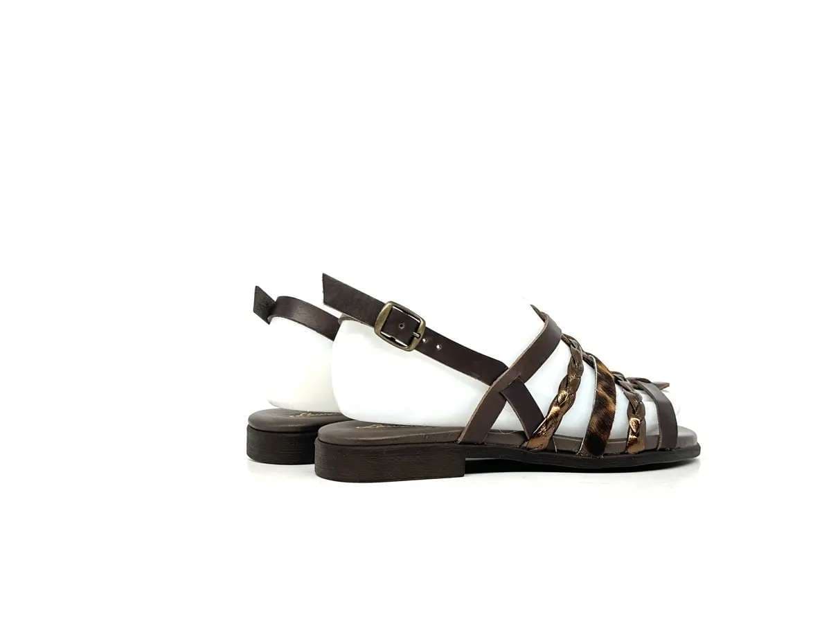 Laura Bizzarri sandali donna pelle marrone leopardato tacco basso comfort - 2