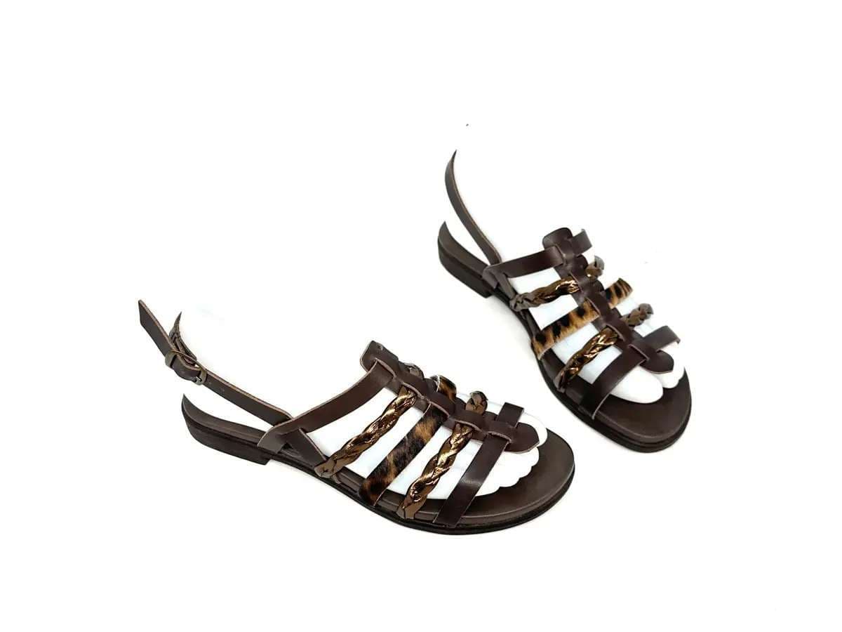 Laura Bizzarri sandali donna pelle marrone leopardato tacco basso comfort - 3