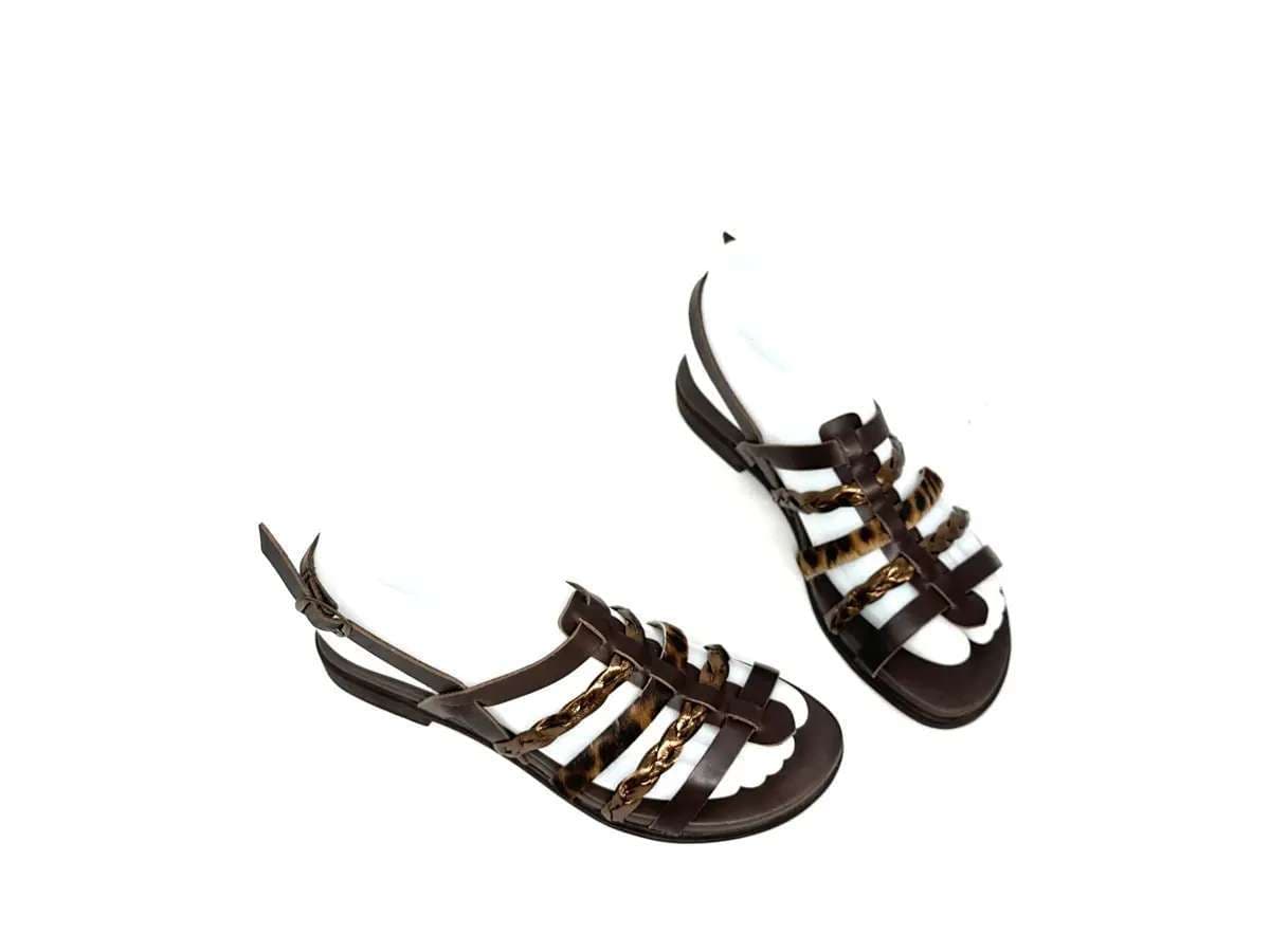 Laura Bizzarri sandali donna pelle marrone leopardato tacco basso comfort - 4