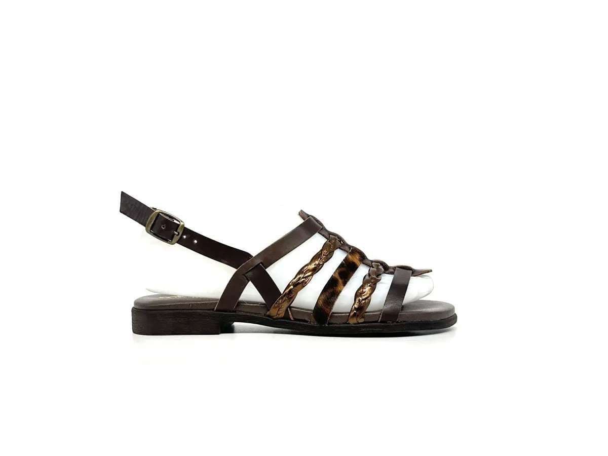 Laura Bizzarri sandali donna pelle marrone leopardato tacco basso comfort - 5