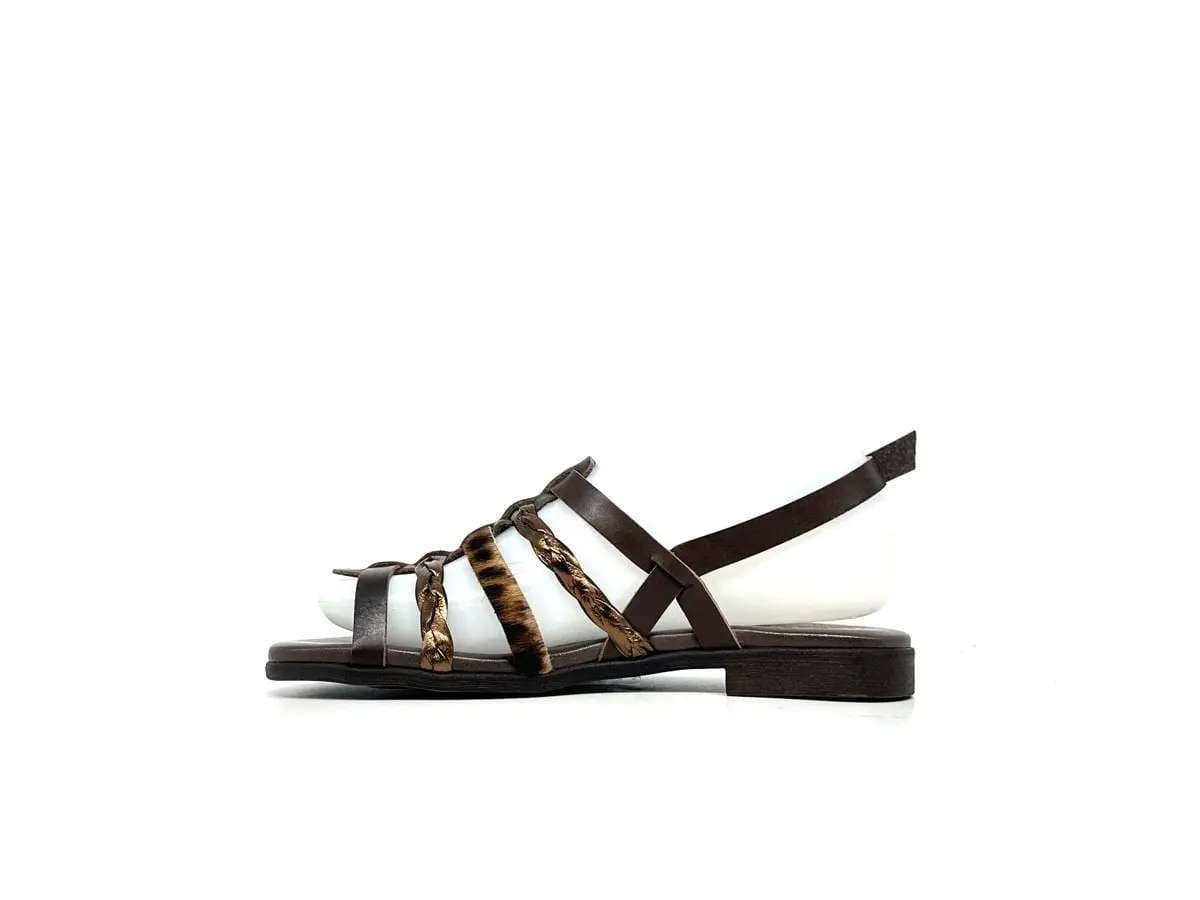 Laura Bizzarri sandali donna pelle marrone leopardato tacco basso comfort - 6