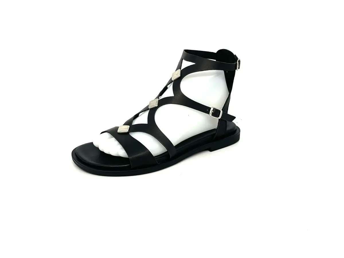 Laura Bizzarri sandali donna pelle nera cinturini tacco basso comfort - 4