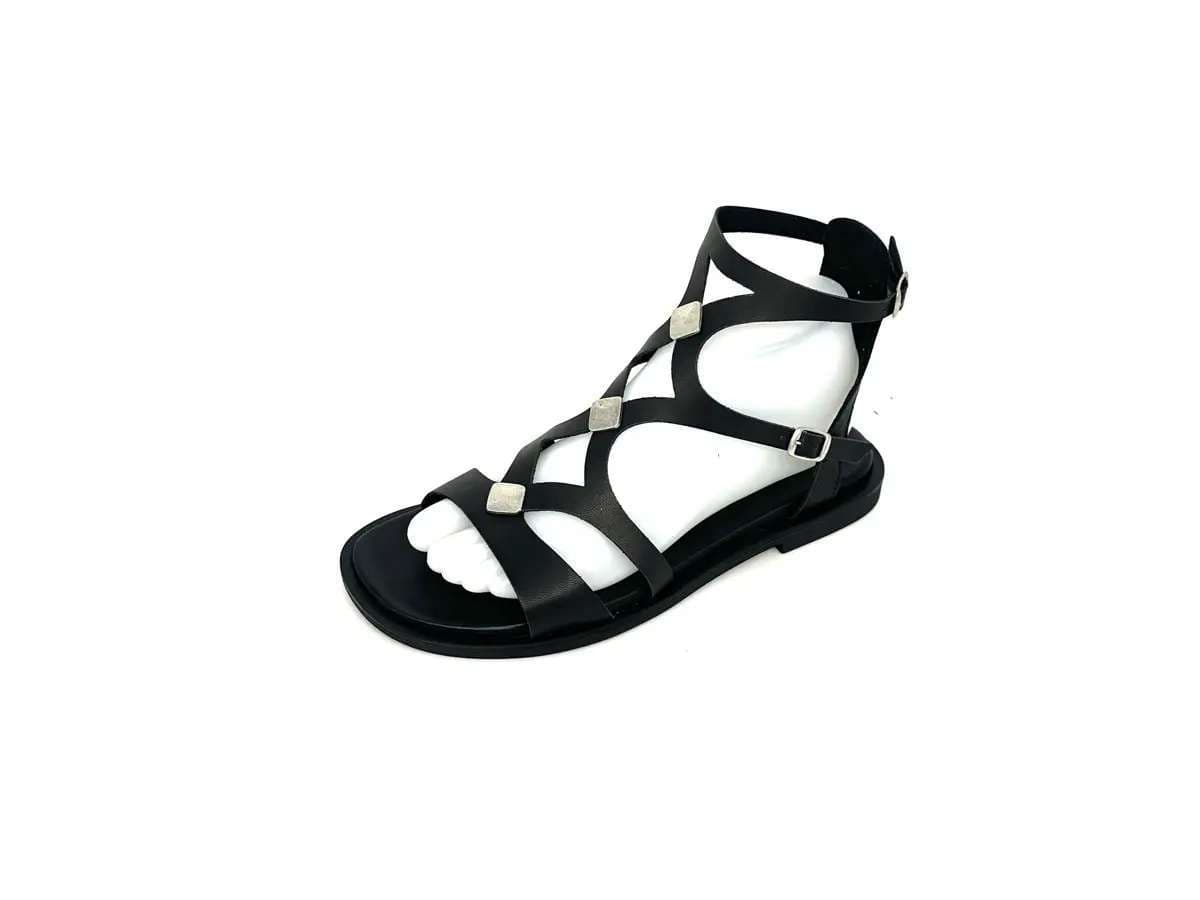 Laura Bizzarri sandali donna pelle nera cinturini tacco basso comfort - 5