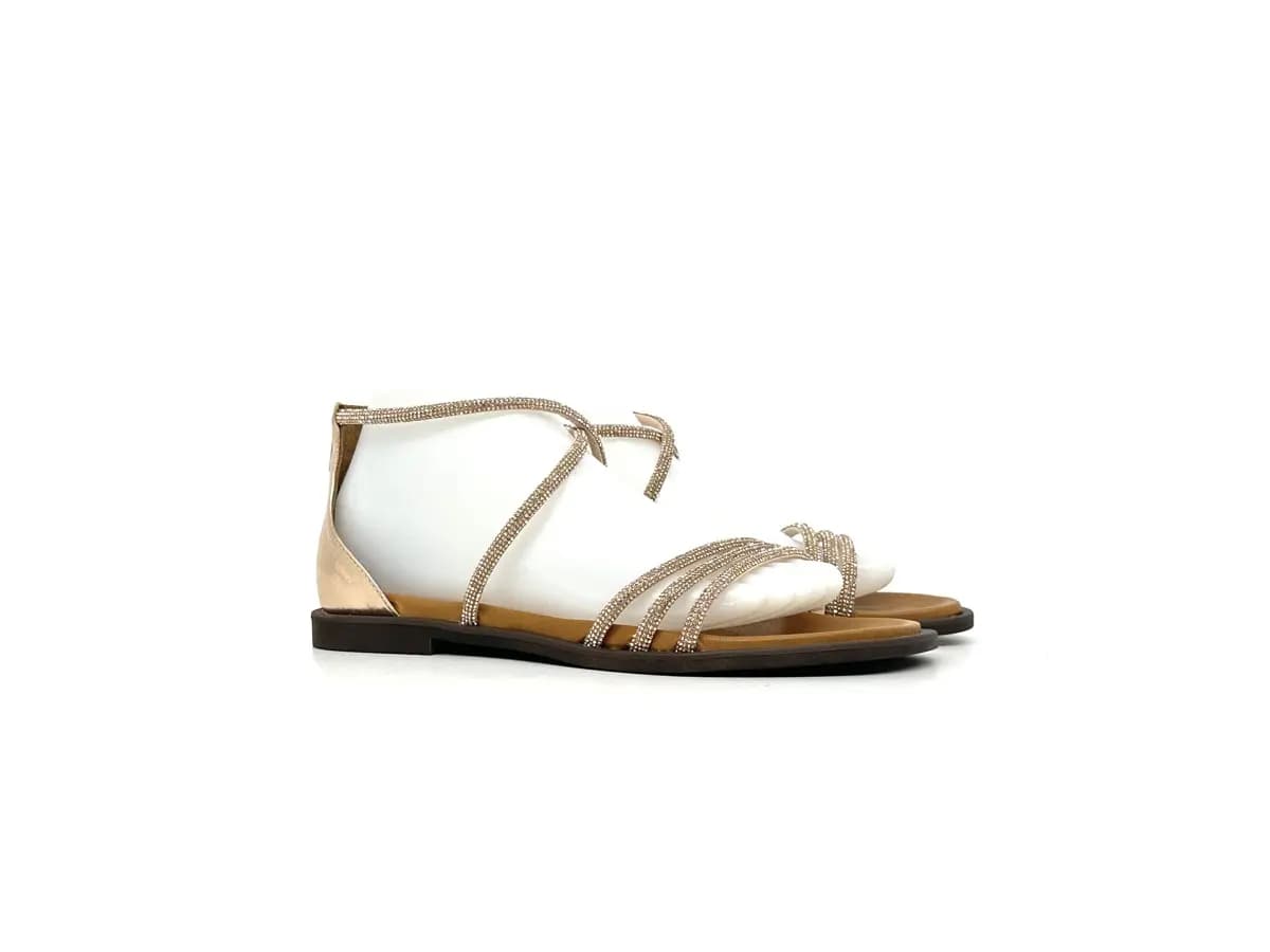 Laura Bizzarri sandali donna pelle laminata rame strass tacco basso elegante - 8