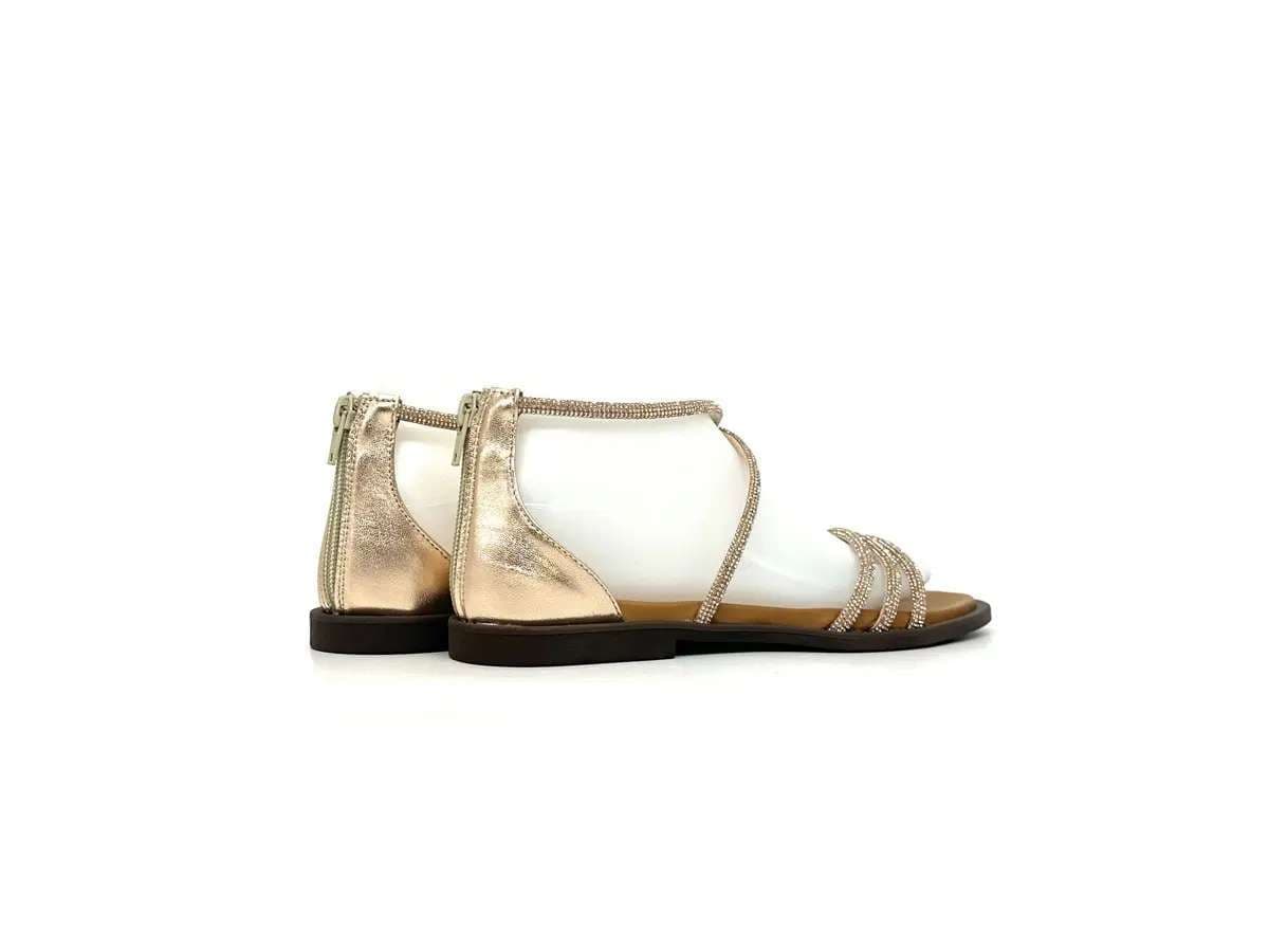 Laura Bizzarri sandali donna pelle laminata rame strass tacco basso elegante - 2