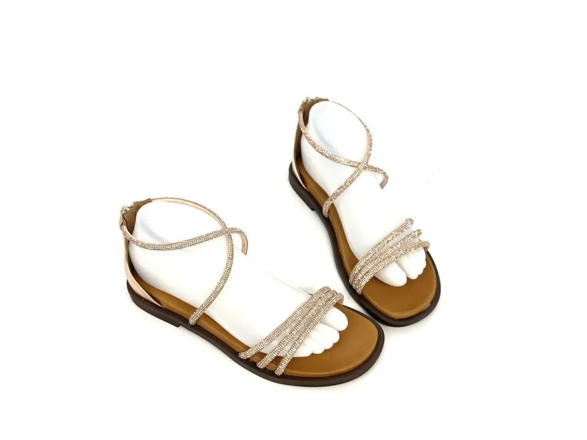 Laura Bizzarri sandali donna pelle laminata rame strass tacco basso elegante - 5