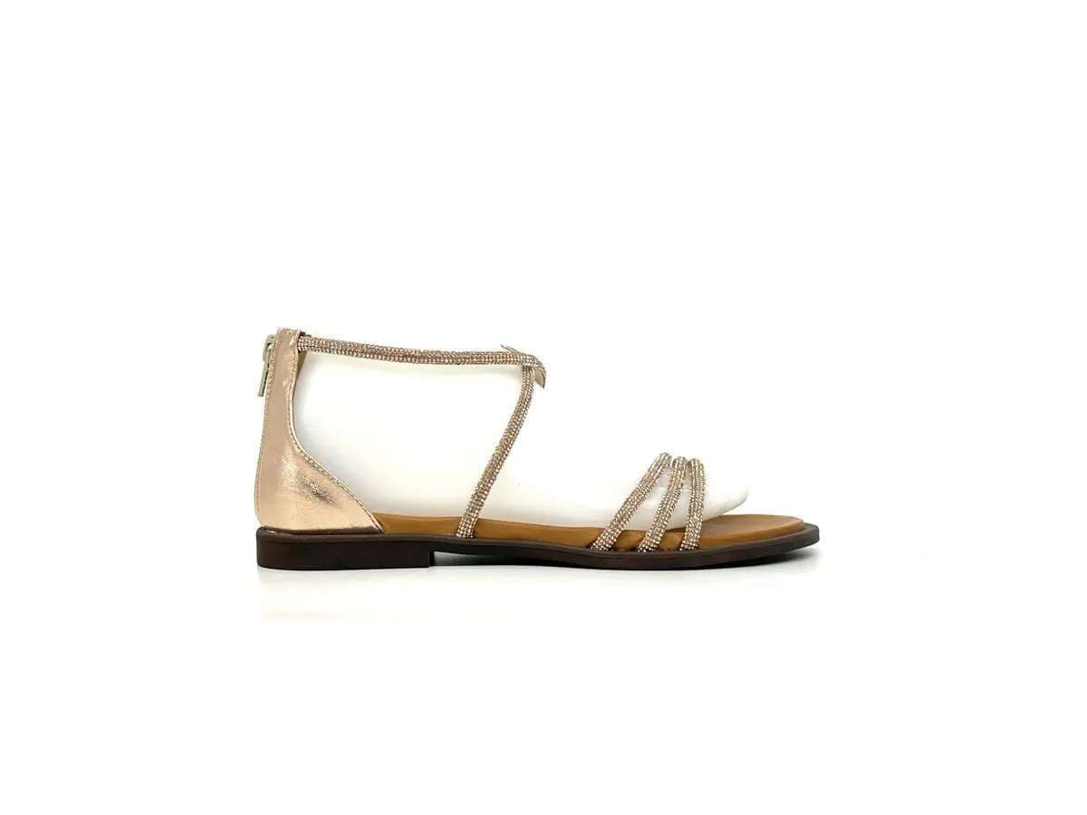 Laura Bizzarri sandali donna pelle laminata rame strass tacco basso elegante - 6
