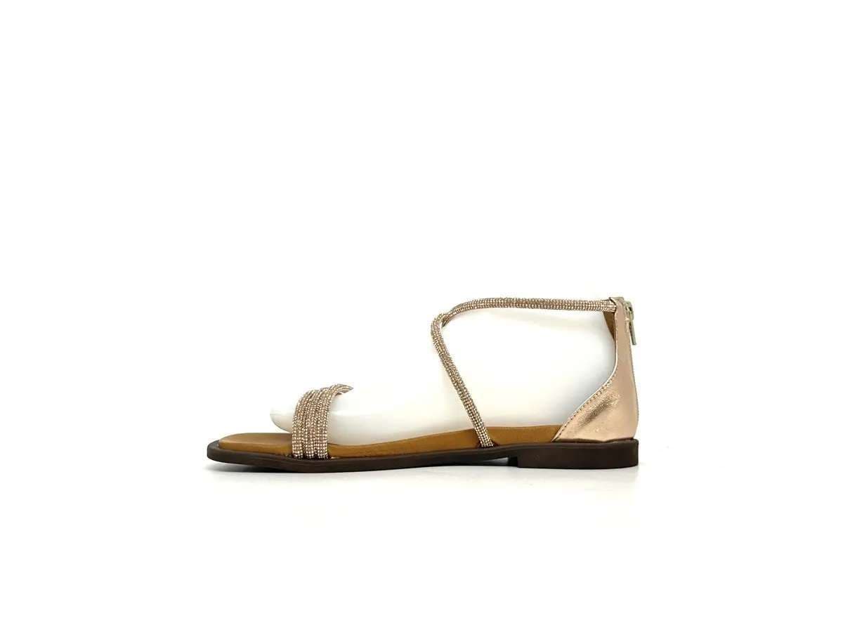 Laura Bizzarri sandali donna pelle laminata rame strass tacco basso elegante - 7