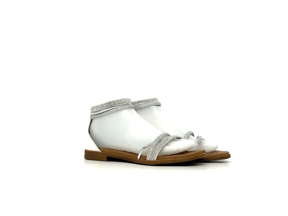 Laura Bizzarri sandali infradito donna pelle bianca laminato argento strass tacco basso - 7