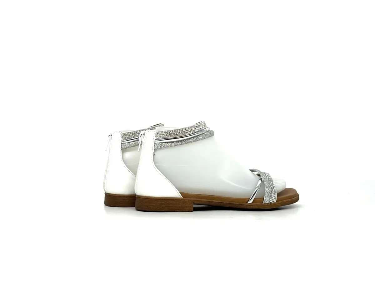 Laura Bizzarri sandali infradito donna pelle bianca laminato argento strass tacco basso - 2
