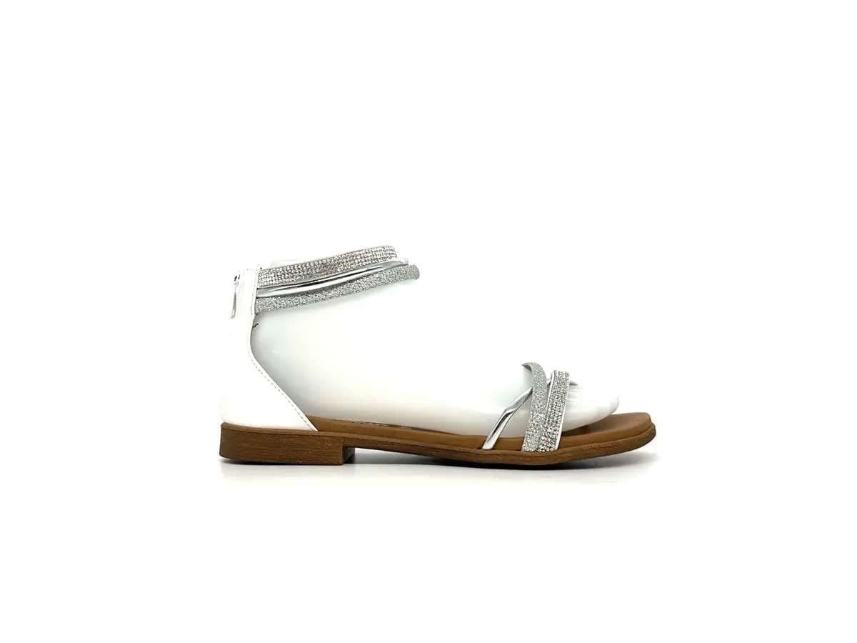 Laura Bizzarri sandali infradito donna pelle bianca laminato argento strass tacco basso - 5