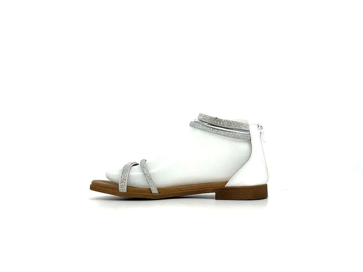 Laura Bizzarri sandali infradito donna pelle bianca laminato argento strass tacco basso - 6