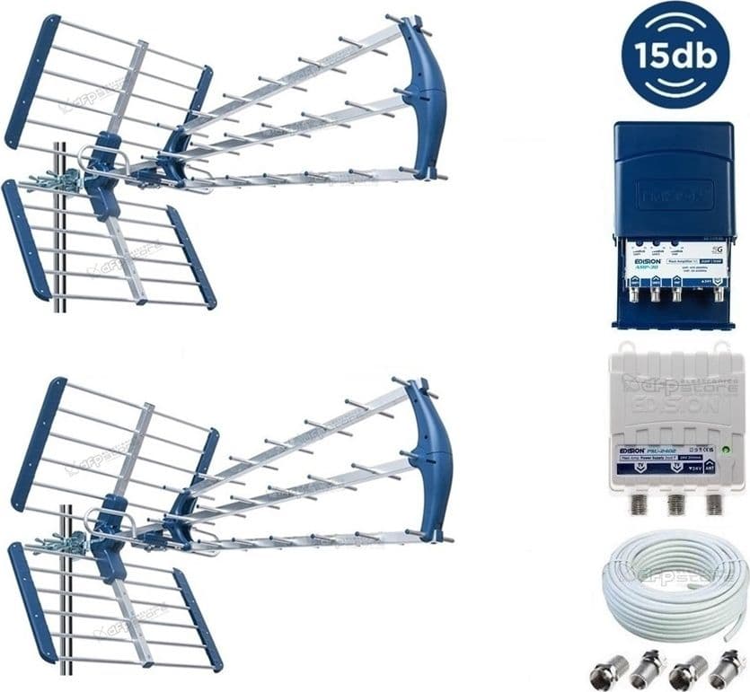 Kit Antenna TV DVB-T2 UHF Esterna Digitale Terrestre Con Amplificatore da Palo - 8
