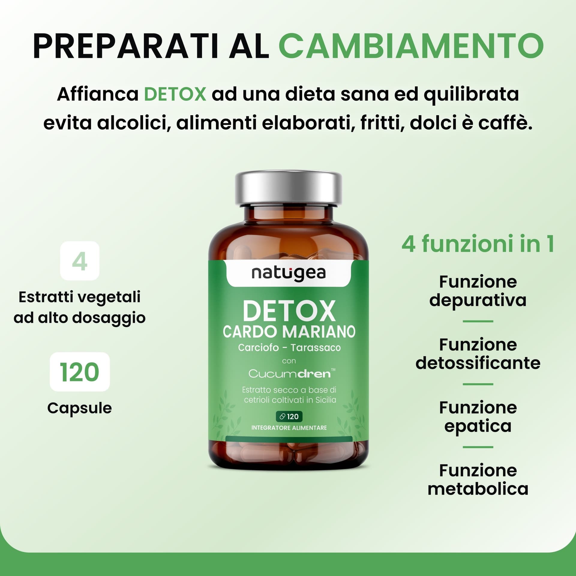 Integratore con Cardo Mariano, Carciofo e Tarassaco – Funzione Epatica e Digestiva – Drenaggio Liquidi – 120 Capsule Vegane - 4