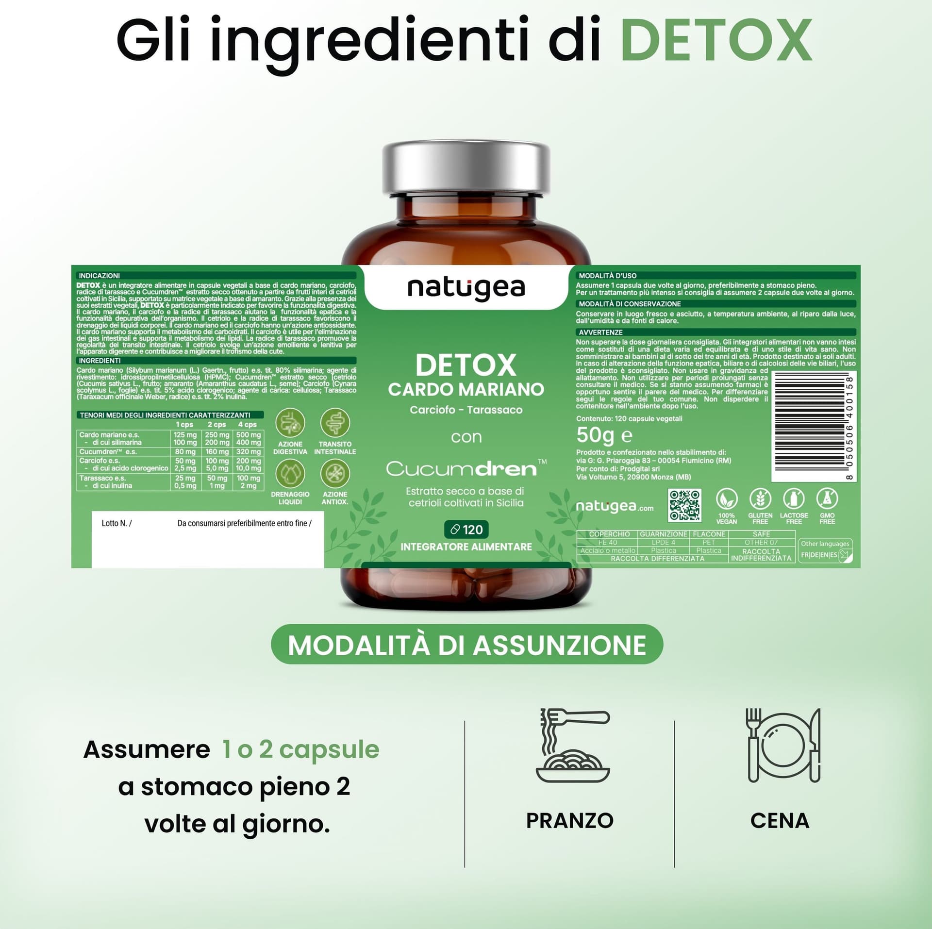 Integratore con Cardo Mariano, Carciofo e Tarassaco – Funzione Epatica e Digestiva – Drenaggio Liquidi – 120 Capsule Vegane - 5