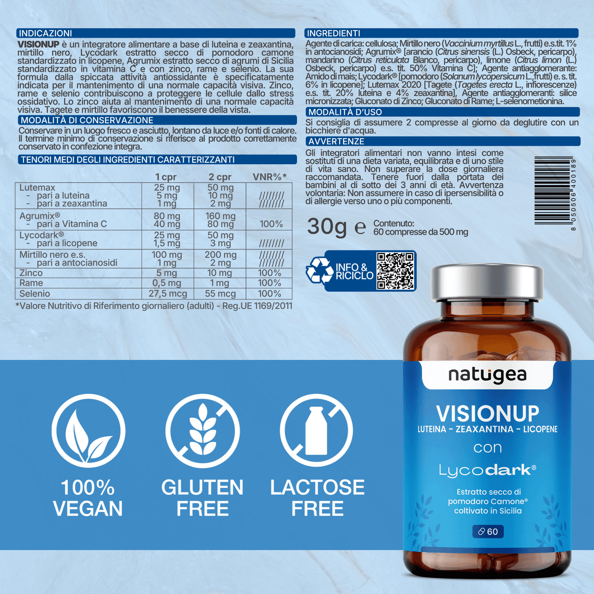 Integratore per la Vista con Luteina, Zinco e Vitamina C – Licopene da Pomodoro Camone e Mirtillo Nero – 60 Compresse - 6