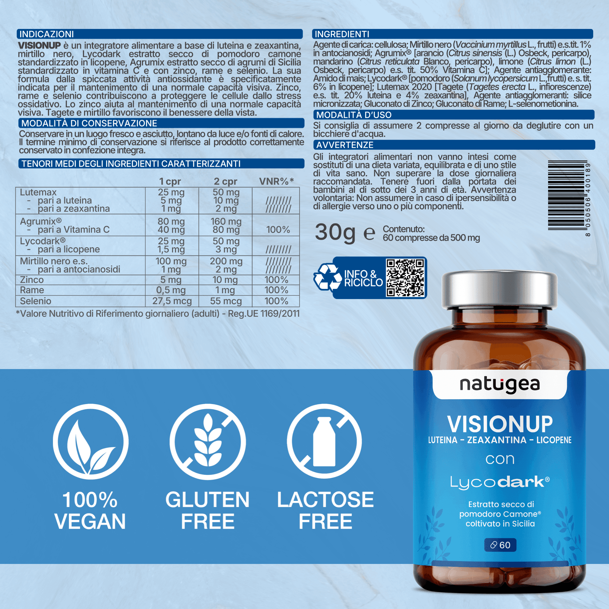 Integratore per la Vista con Luteina, Zinco e Vitamina C – Licopene da Pomodoro Camone e Mirtillo Nero – 60 Compresse - 6