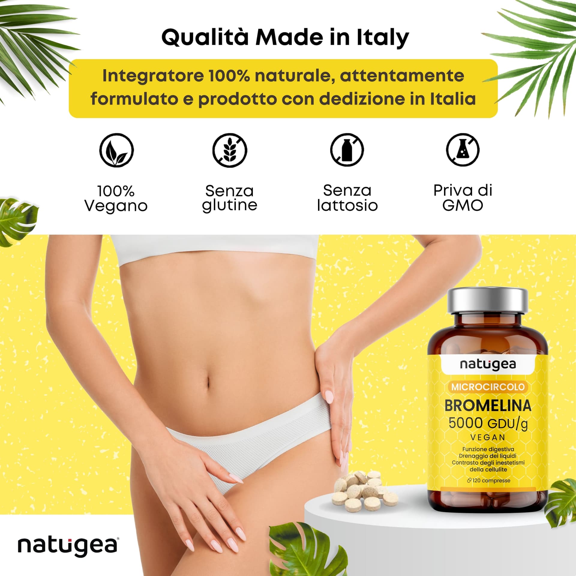 Bromelina 5000 GDU/g da Ananas – Drenaggio Liquidi, Microcircolazione e Cellulite – 120 Compresse Vegane - 6