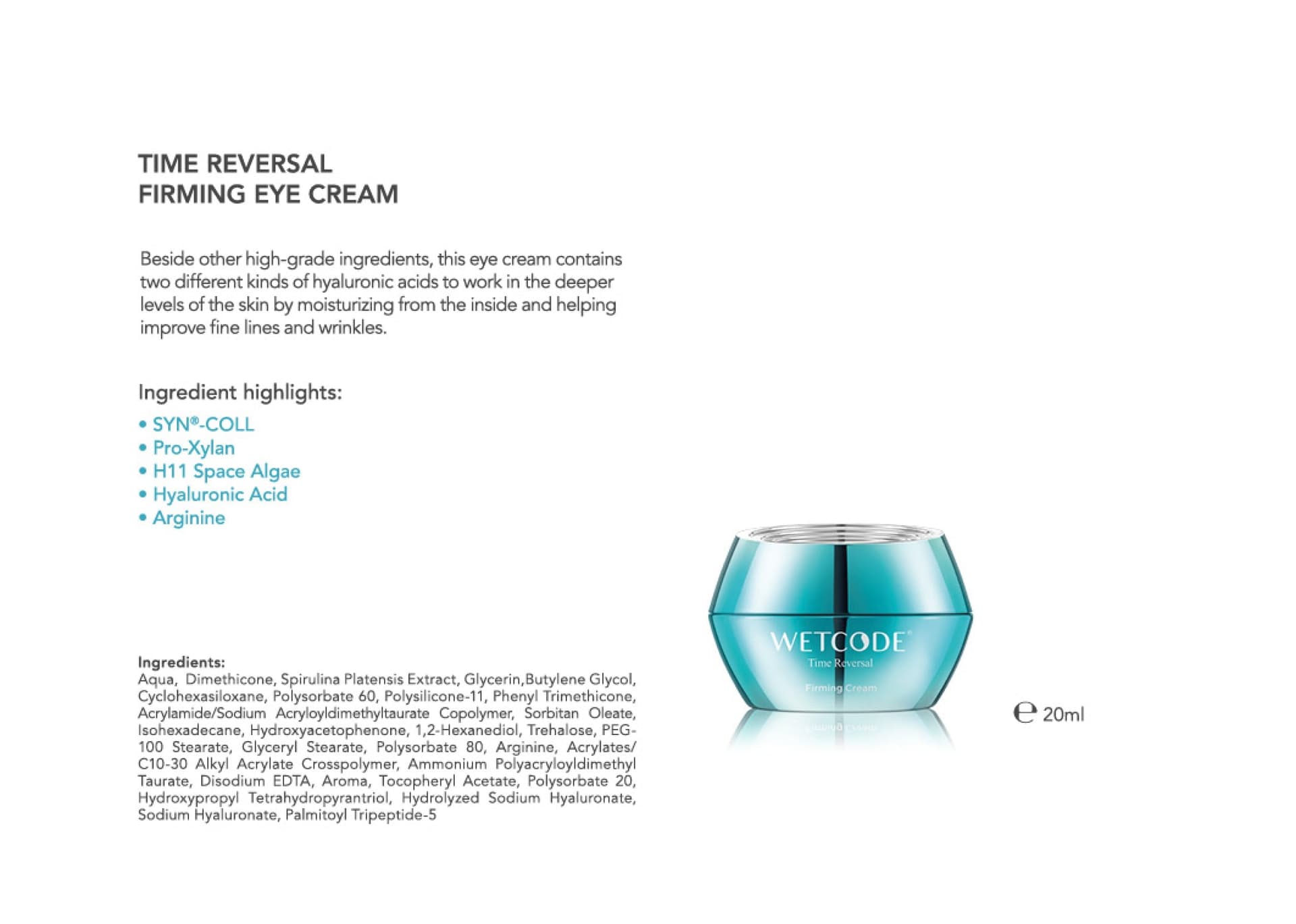 WETCODE - Time Reversal Firming Eye Cream 20ml - 2