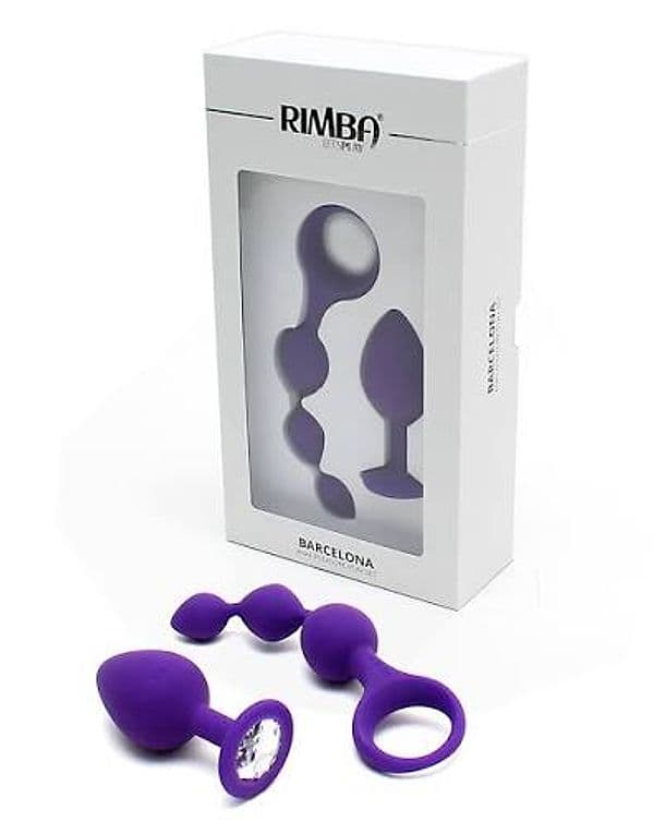 Barcelona Set plug anale con diamante e sonda con perle progressive viola morbido - 5