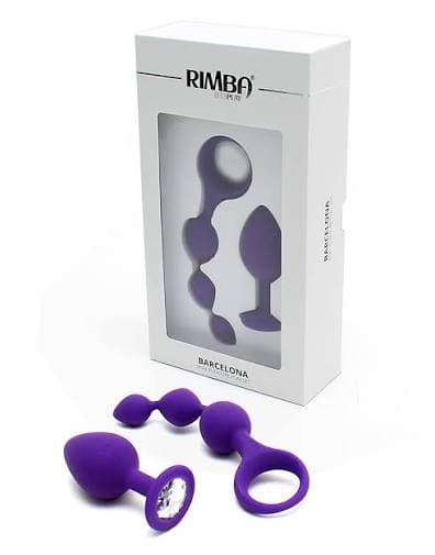 Barcelona Set plug anale con diamante e sonda con perle progressive viola morbido - 5
