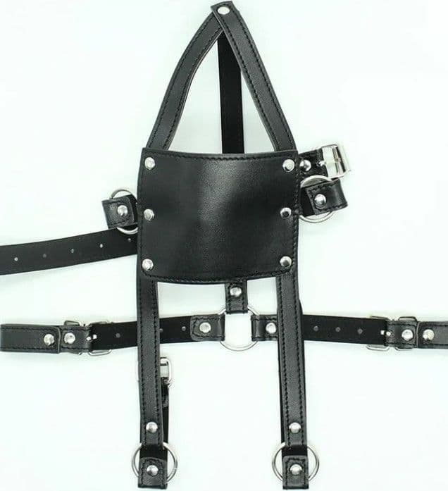 Bavaglio nero con gag Ohmama! regolabile pelle PU bondage per faccia e bocca - 2