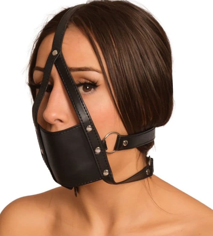 Bavaglio nero con gag Ohmama! regolabile pelle PU bondage per faccia e bocca - 3